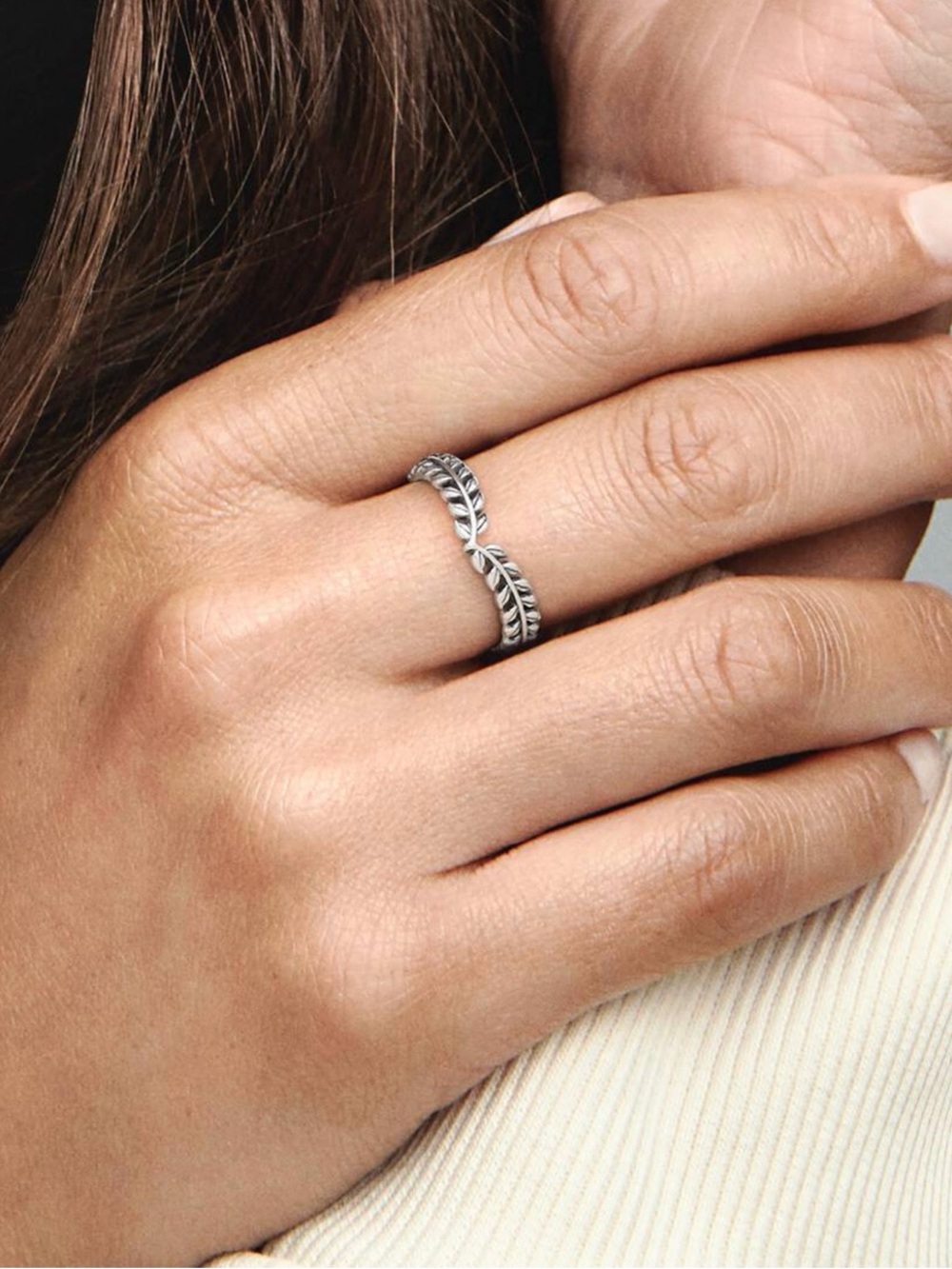 Pandora Silver Leaf Open Ring - Silver Tone
